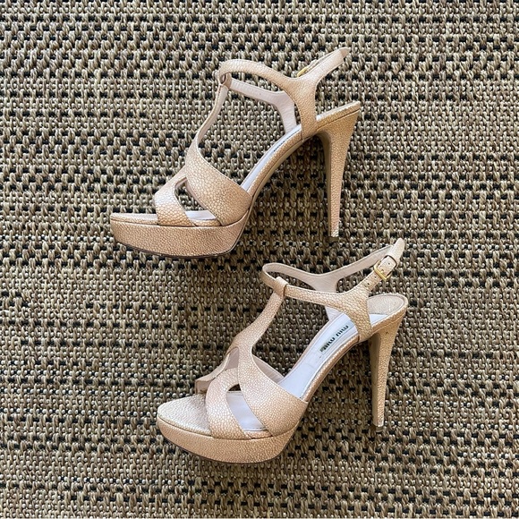LAST CALL Miu Miu Beige Strappy Heels Size 38 - Picture 5 of 9